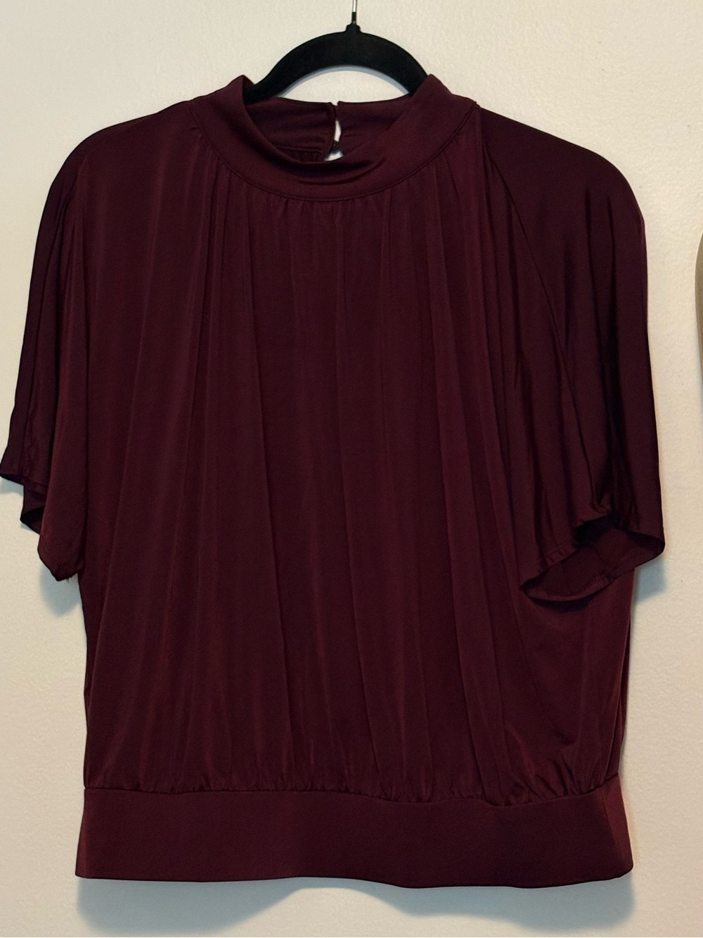 Worthington Burgundy Short-Sleeve Mock Neck Blouse